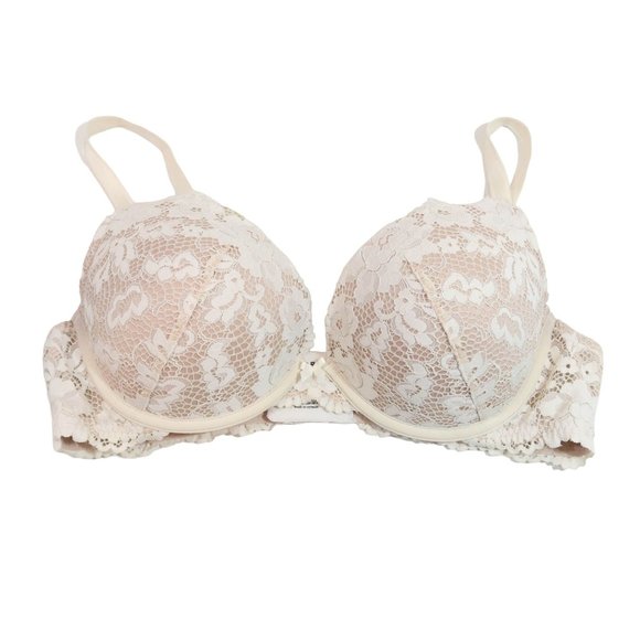 torrid Other - TORRID 40D Nude Ivory Underwire Plunge Push-Up Paisley Lace Straight Back Bra